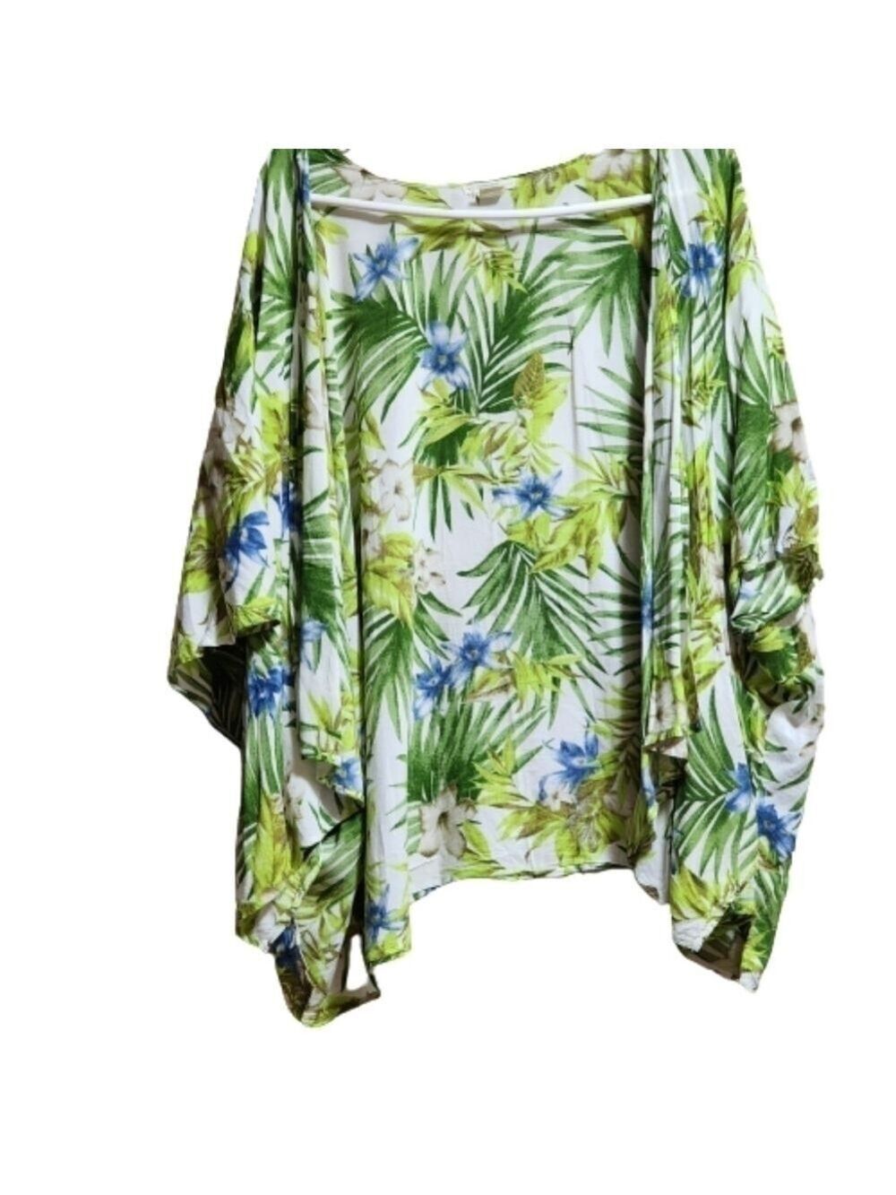 Forever21 cover-ups kimono cardigan chiffon floral print color green size medium